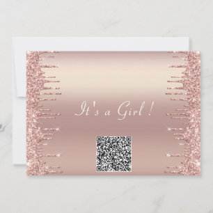 QR Code Rose Gold Baby Girl Shower Invitation