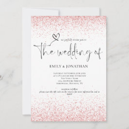 QR Code Rose Gold Glitzer Borders Wedding Einladung