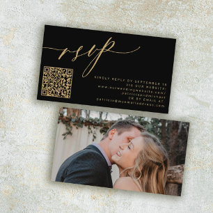 QR code RSVP modern gold photo wedding website Begleitkarte