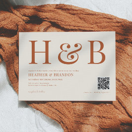 QR Code Rust Monogram Wedding Einladung