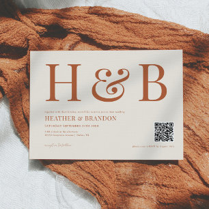 QR Code Rust Monogram Wedding Einladung