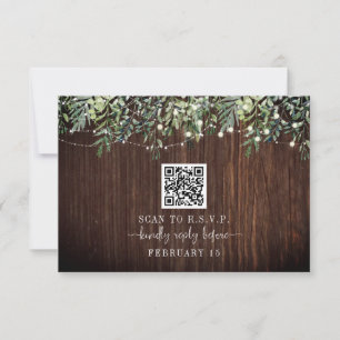 QR Code Rustic Wood Botanical Wedding RSVP