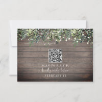 QR Code Rustic Wood Plank Botanical Wedding RSVP