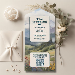 QR Code Rustikale Hochzeit auf den Bergen All In One Einladung