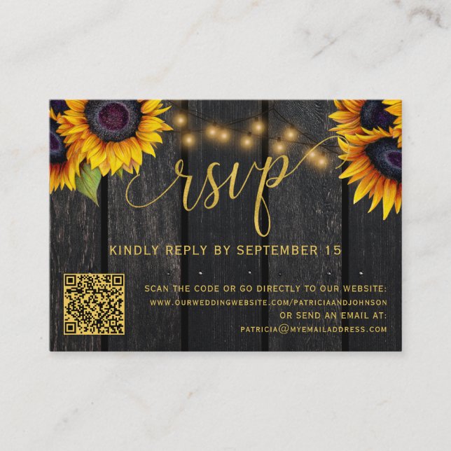 QR-Code rustikale Sonnenblume Elegante Hochzeit UA Begleitkarte (Vorderseite)
