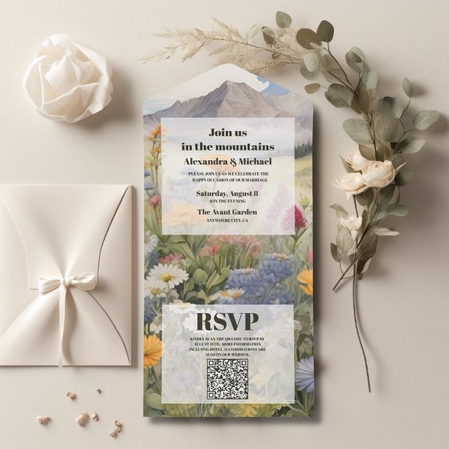 QR Code Rustikaler Bergwald Evergreen Hochzeit All In One Einladung (Von Creator hochgeladen)