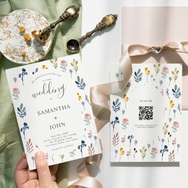 QR Code Rustische Wildblume Moderne Hochzeit Einladung (Von Creator hochgeladen)