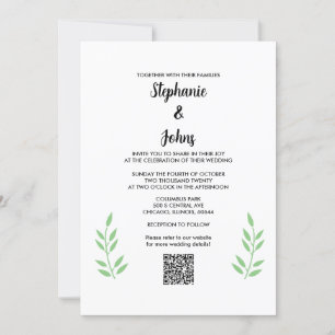 QR Code Sage Green Blätter Black Script Hochzeit Einladung