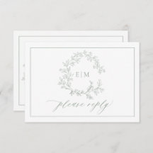 QR-Code Sage Green Leafy Wappen Monogram Wedding