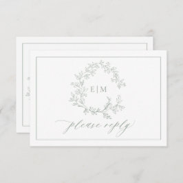 QR-Code Sage Green Leafy Wappen Monogram Wedding RSVP Karte