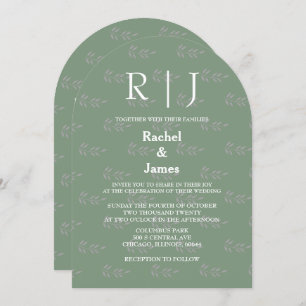 QR Code Sage Green Monogram Leaf Patterns Hochzeit Einladung