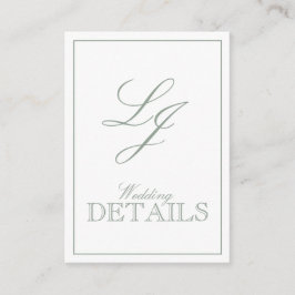 QR Code Sage Green Script Monogram Wedding Details Begleitkarte