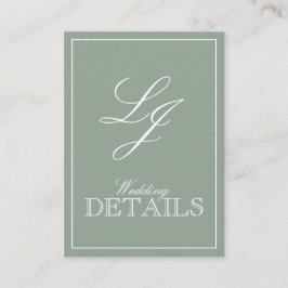 QR Code Sage Green Script Monogram Wedding Details Begleitkarte