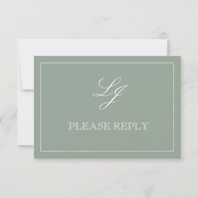 QR Code Sage Green Script Monogram Wedding RSVP (Vorderseite)