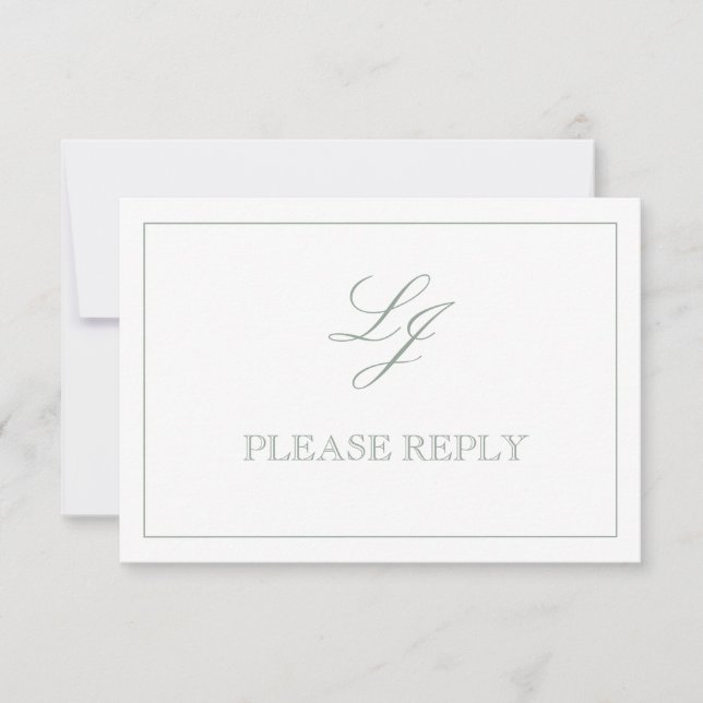 QR Code Sage Green Script Monogram Wedding RSVP Karte (Vorderseite)