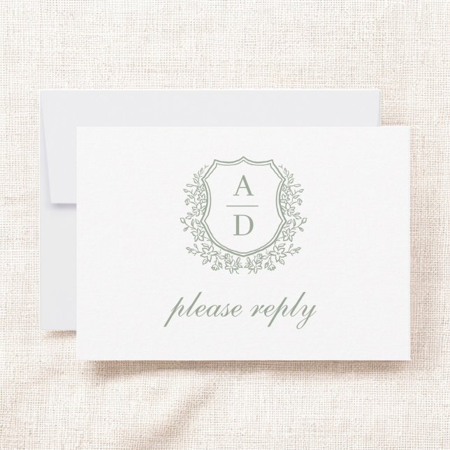 QR-Code Sage Green Wappen Monogram Wedding RSVP Karte (Von Creator hochgeladen)