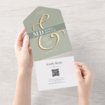QR Code Sage Mariage Vert Tout en un Invitation