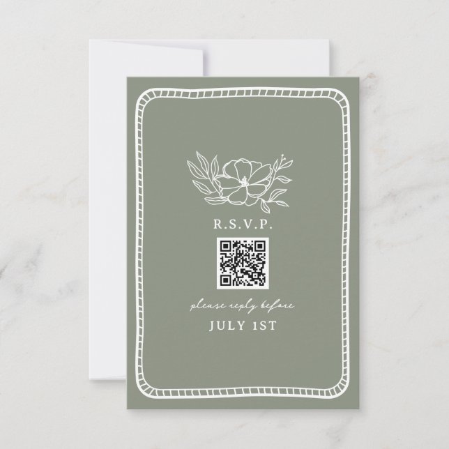QR Code Sage Vert Floral Mariage QR RSVP (Devant)