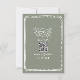 QR Code Sage Vert Floral Mariage QR RSVP