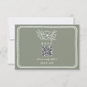 QR Code Sage Vert Floral Mariage QR RSVP