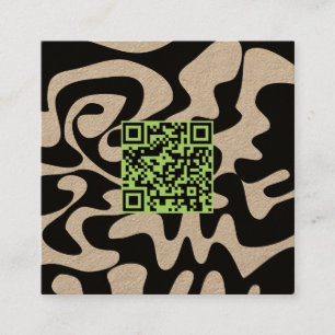QR-Code Sagegrün Schwarz Retro Groovy Kraft Quadratische Visitenkarte