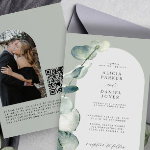 QR CODE Salbeigrün Eukalyptus-FOTO Hochzeit Einladung
