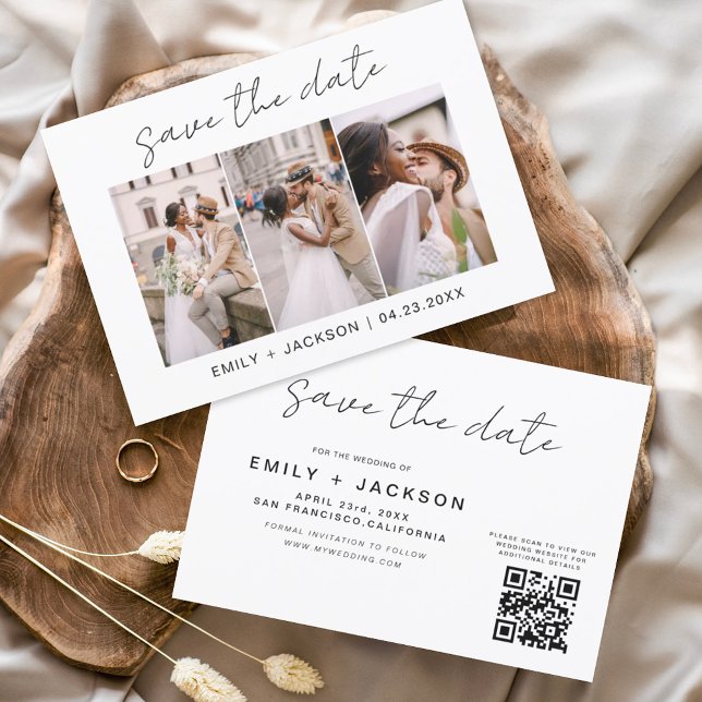 QR-Code - Save the Date Modernes 3-Foto-Elegant (Von Creator hochgeladen)