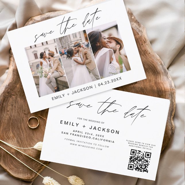 QR-Code - Save the Date Modernes 3-Foto-Elegant (Von Creator hochgeladen)