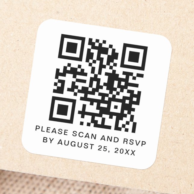 QR code scan and RSVP custom text Square Sticker (Von Creator hochgeladen)
