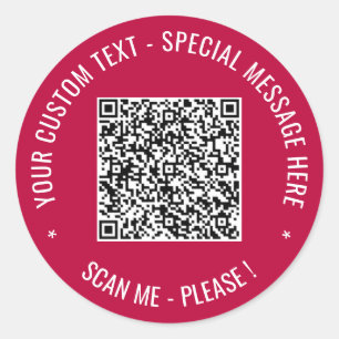 QR Code Scan Info Benutzerdefinierte Textaufkleber Runder Aufkleber