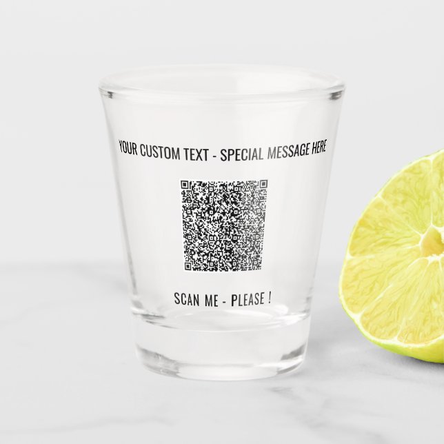 QR Code Scan Info Benutzerdefinierte Textfarben Sh Schnapsglas (Vorderseite)