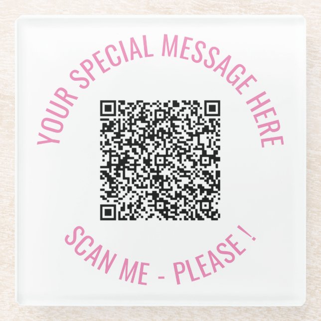 QR Code Scan Info Benutzerdefinierter Text-Glass-U Glasuntersetzer (Vorderseite)