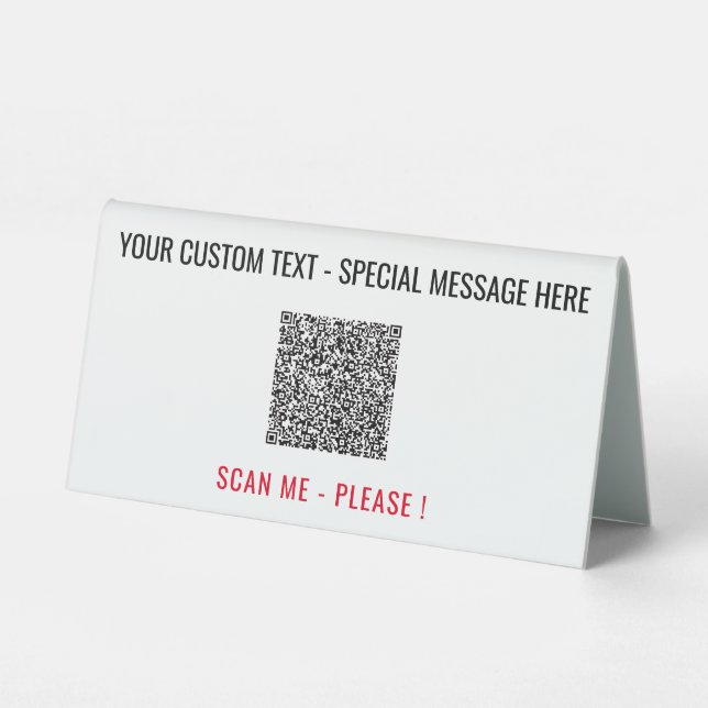 QR-Code-Scan Info Benutzerdefinierter Text- und Fa Tischaufsteller (Rückseite)