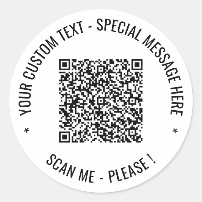 QR Code Scan Info Benutzerdefinierter Text und Far Runder Aufkleber (Vorderseite)