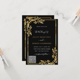 QR Code Scan Info Black Gold Wedding Einladung