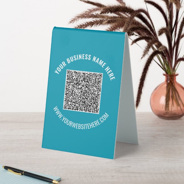 QR-Code-Scan-Info Text Business Table-Zeitszeichen Tischaufsteller (In Situ (Tisch))