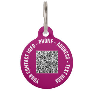 QR Code Scan Info und Text Pet ID Tag Ihre Farben Haustiermarke