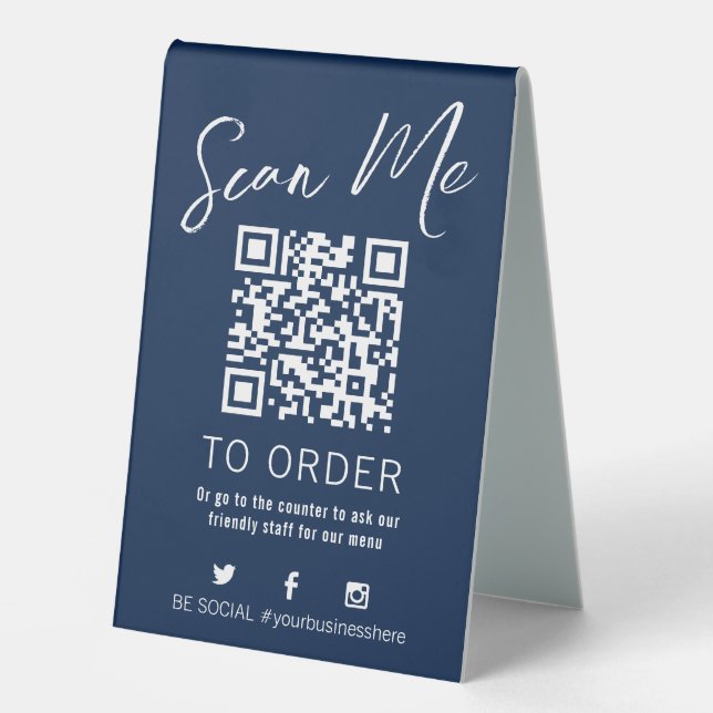 QR Code Scan Menü Tischnummer Gastfreundschaft bla Tischaufsteller (Vorderseite)