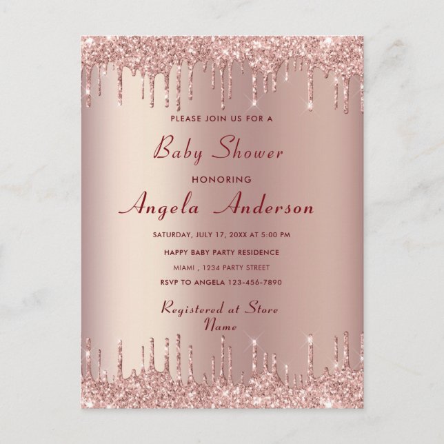 QR Code Scan Rose Gold Baby Girl Dusche Einladung Postkarte (Vorderseite)