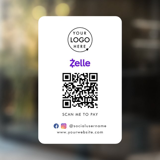 QR-Code | Scan to Pay Business Logo Fensteraufkleber (Interactive "scan to pay” QR code cash wrap window cling for collecting digital payment by Zelle.)
