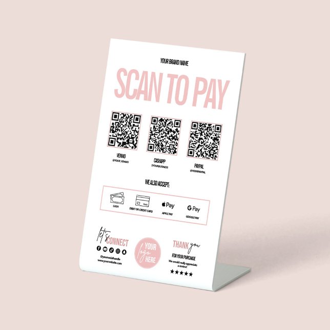 QR Code Scan to Pay Zahlung Venmo Paypal Sockelschild (scan to pay QR code pedestal sign, payment sign)