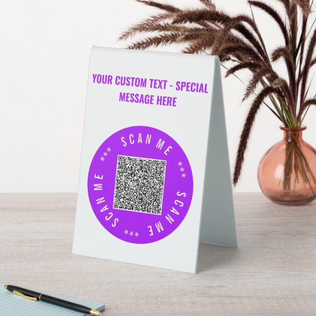QR-Code-Scan und benutzerdefinierter Text-Tabellen Tischaufsteller (In Situ (Tisch))