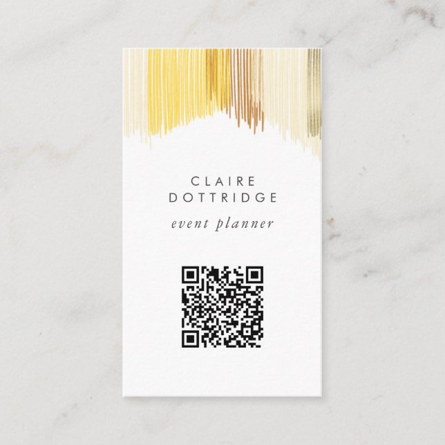 QR Code Scan Website Gold Modern Fringe Visitenkarte (Vorderseite)
