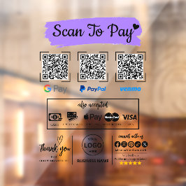 QR Code Scan zu bezahlen Venmo Paypal Google Pay Fensteraufkleber