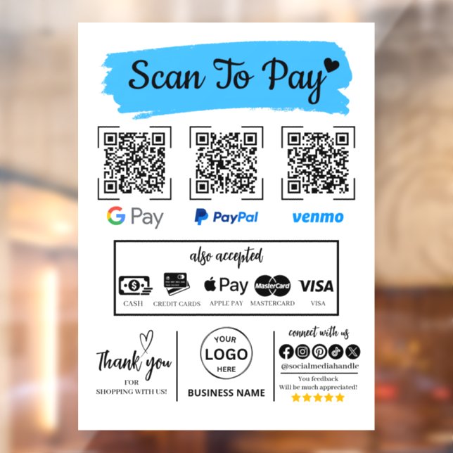 QR Code Scan zu bezahlen Venmo Paypal Google Pay Fensteraufkleber (Blatt 2)