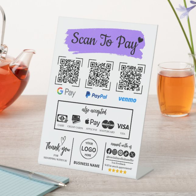 QR Code Scan zu bezahlen Venmo Paypal Google Pay Sockelschild (In Situ)
