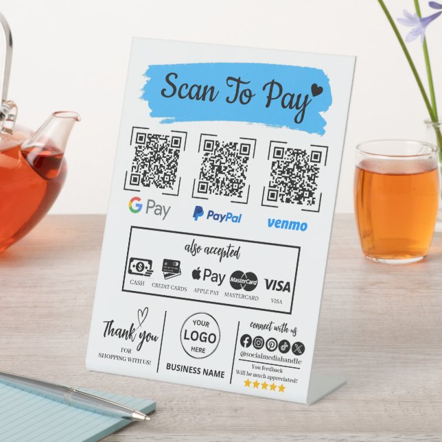 QR Code Scan zu bezahlen Venmo Paypal Google Pay Sockelschild (In Situ)