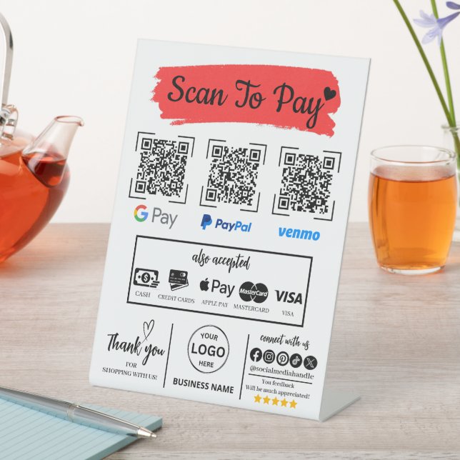 QR Code Scan zu bezahlen Venmo Paypal Google Pay Sockelschild (In Situ)