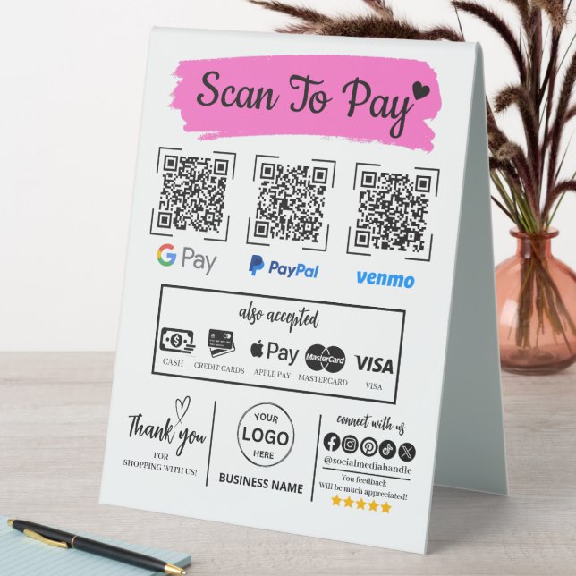 QR Code Scan zu bezahlen Venmo Paypal Google Pay Tischaufsteller (In Situ (Tisch))