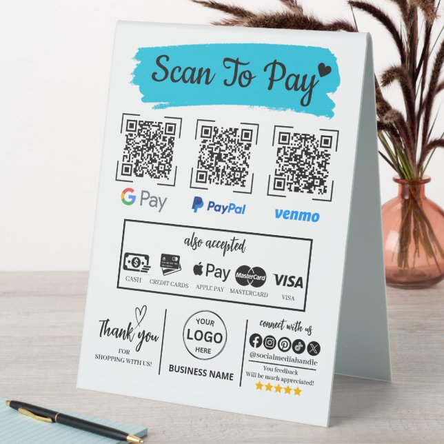 QR Code Scan zu bezahlen Venmo Paypal Google Pay Tischaufsteller (In Situ (Tisch))